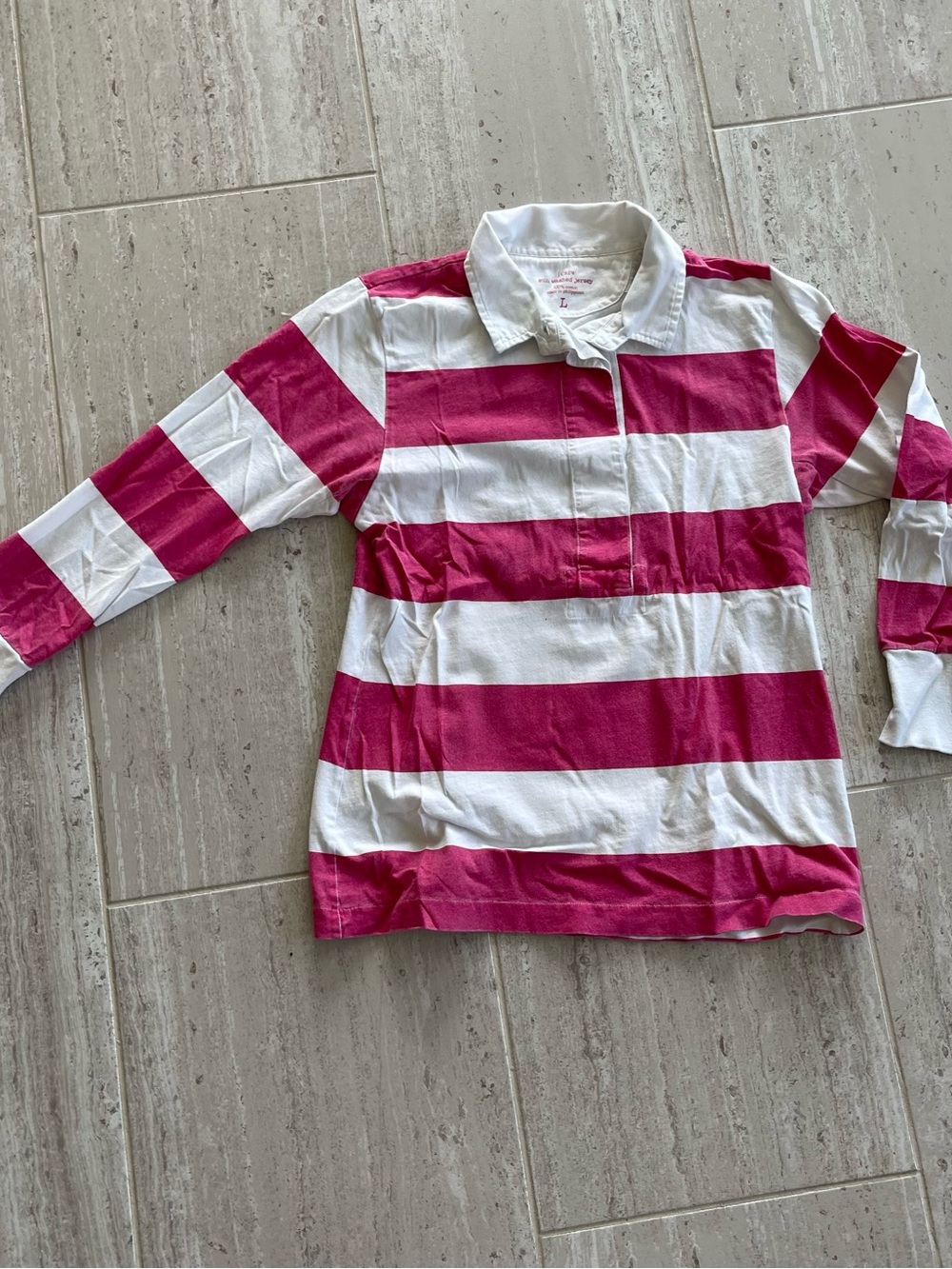 J. Crew women’s Long-Sleeve Striped Rugby Shirt - Fuchsia & White